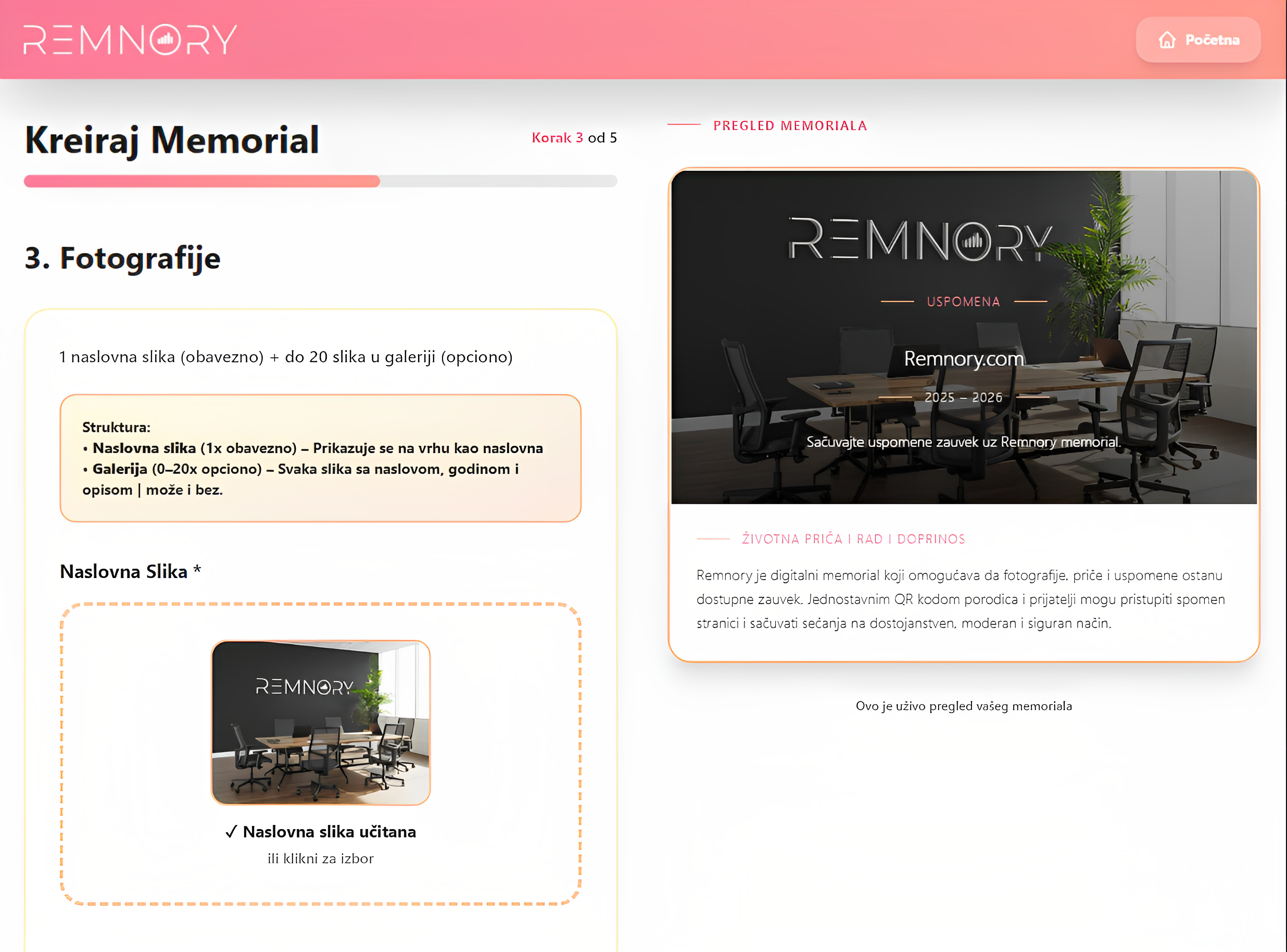 Kreiranje memoriala - korak 3